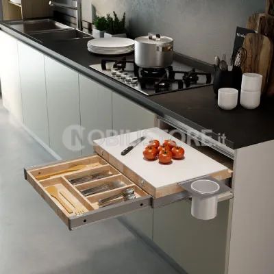 Dispositivo Cook, tavolo, tagliere e contenitore estraibili dal cassetto