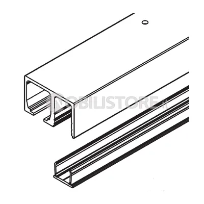 Binario HAWA-Junior 80 con fisso integrato in alluminio anodizzato argento, forato