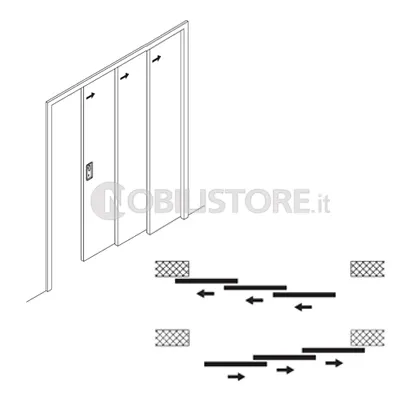 Guarnitura HAWA-Telescopic 80/3 per 3 ante fino a 80 kg l'una per larghezza porta 500-1200 mm