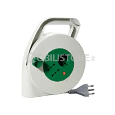 Avvolgicavo 10 m. H05VV-F 3G1,5 - 2 prese 2P+T 16A bipasso + 1 standard italo/tedesco + disgiuntore