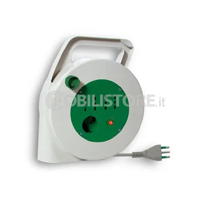 Avvolgicavo 15 m. H05VV-F 3G1,5 - 4 prese 2P+T 16A bipasso + 1 standard italo/tedesco + disgiuntore