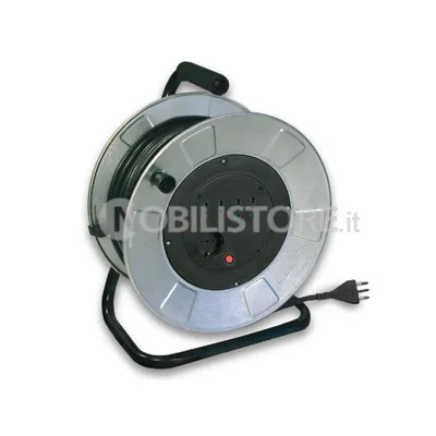 Avvolgicavo metallico 25 m. H05VV-F 3G1,5 - 4 prese 2P+T 16A bipasso + 1 standard italo/tedesco + disgiuntore