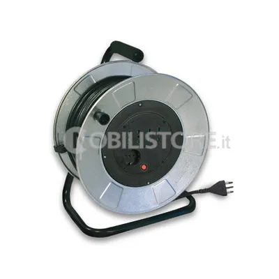 Avvolgicavo metallico 50 m. H05VV-F 3G1,5 disco prese Ø 145 mm. + flangia 4 prese 2P+T 16A bipasso + 1 standard italo/tedesco + disgiuntore