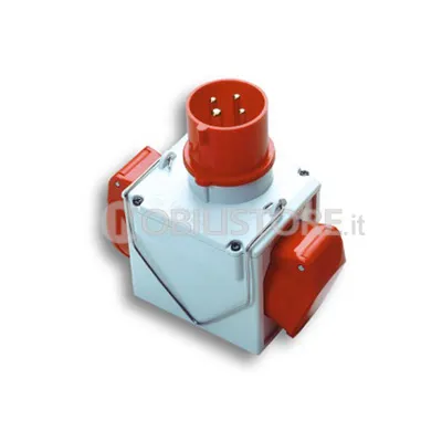 Adattatore industriale da spina 3P+T 16A CEE rossa a 2 prese 3P+T 16A CEE rosse