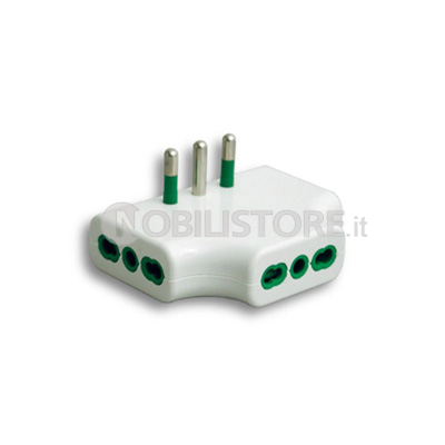 Adattatore triplo piatto - spina 2P+T 16A - prese 2P+T 16A bipasso