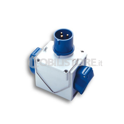 Adattatore industriale da spina 2P+T 16A CEE blu a 2 prese 2P+T 16A CEE blu