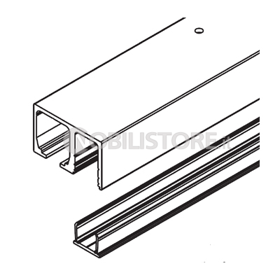 Binario HAWA-Junior 80 con fisso integrato in alluminio anodizzato argento, forato