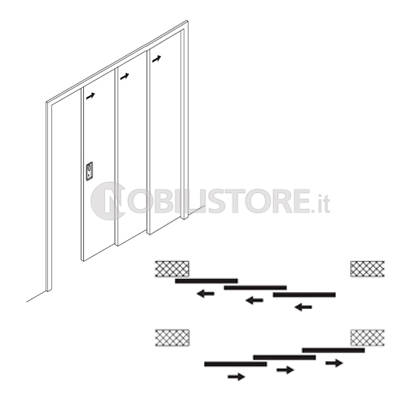 Guarnitura HAWA-Telescopic 80/3 per 3 ante fino a 80 kg l'una per larghezza porta 500-1200 mm